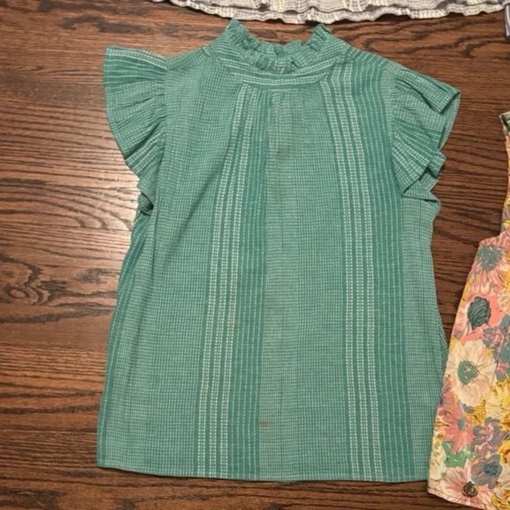 THML Green Ruffle Sleeve Blouse